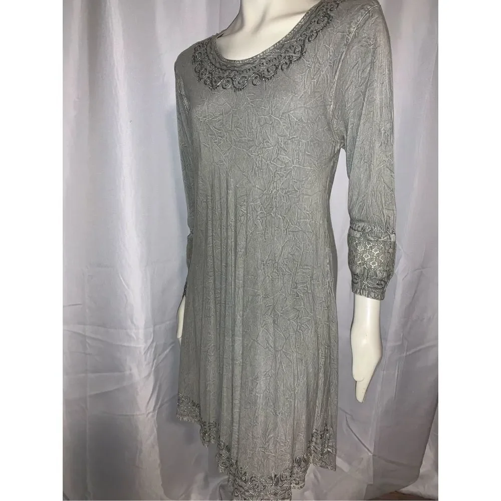 NWT VENUS IMPORTS EMBROIDERED‎ SAGE GREEN RAYON DRESS S/M - Picture 7 of 10